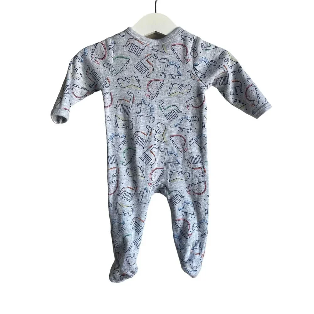 Emporio Baby 3-6M Gray Dinosaur Full Zip Footie Pajamas Comfort Cozy Sleeper